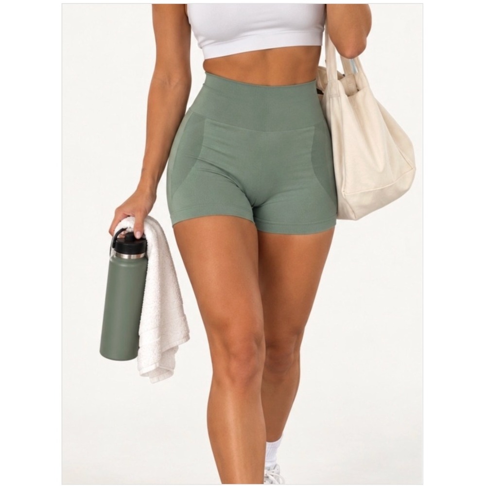 NVGTN High Rise Ribbed Bike Shorts Women's XS Green Seamless